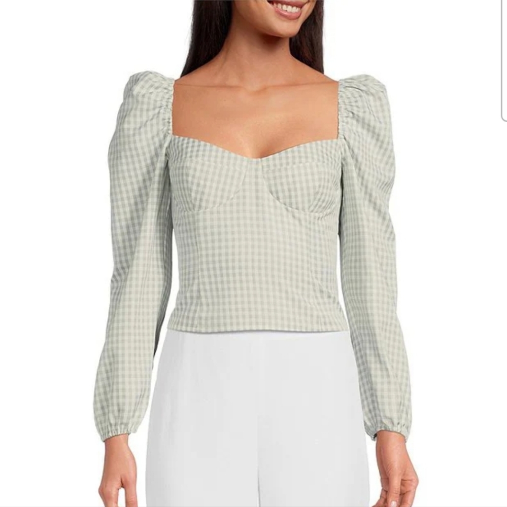 Gianni Bini Kelsi Gingham Bustier Long Sleeve Top